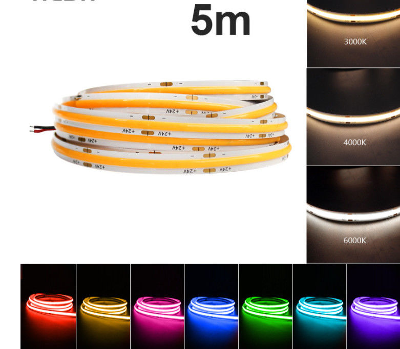 স্মার্ট কালার চেঞ্জিং 24V COB RGBW LED স্ট্রিপ 10mm ওয়াটারপ্রুফ 2700K-6500K